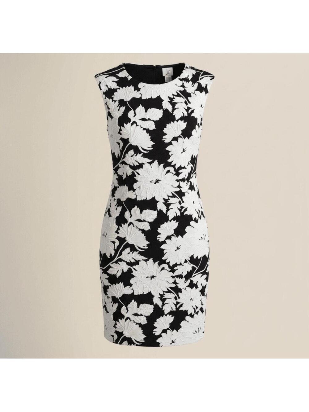 Julia Jordan Womens Dress Black White Short Sleeve Knit Stretch Floral Knee